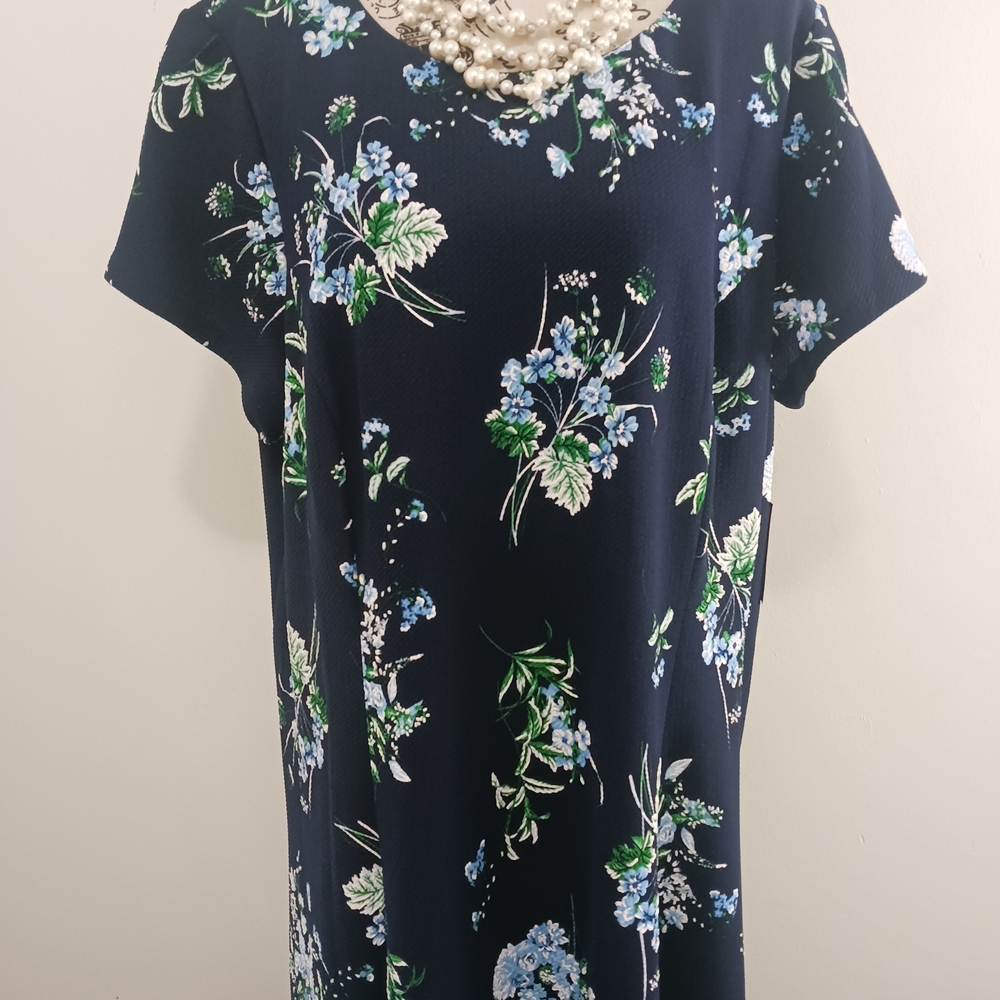 JH Womens Blue Boxy Midi Dress with Floral Pattern 20W